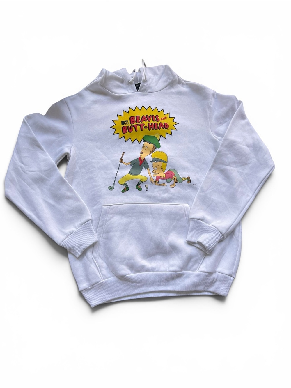 MTV Beavis and Butt-Head Golf Hoodie White Small NWOT Mike Judge Graphic Sweatsh